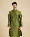 Olive Green Floral Fern Embroidered Kurta Set